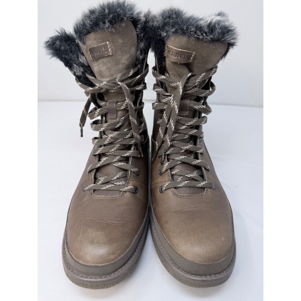 Merrell M-Select DRY Waterproof Brown Leather Faux Fur Winter Boots Womens - Picture 2 of 12
